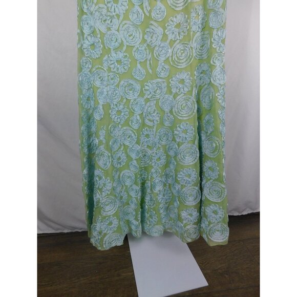 Chetta B Skirt Womens 10 Green Floral Applique Maxi A-Line Side Zip Embroidered - Picture 3 of 10